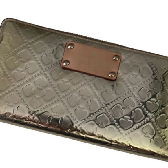 Kate Spade Emerald Avenue Neda Gold Emblem Embossed Zip Around‎ Wallet - Picture 1 of 16